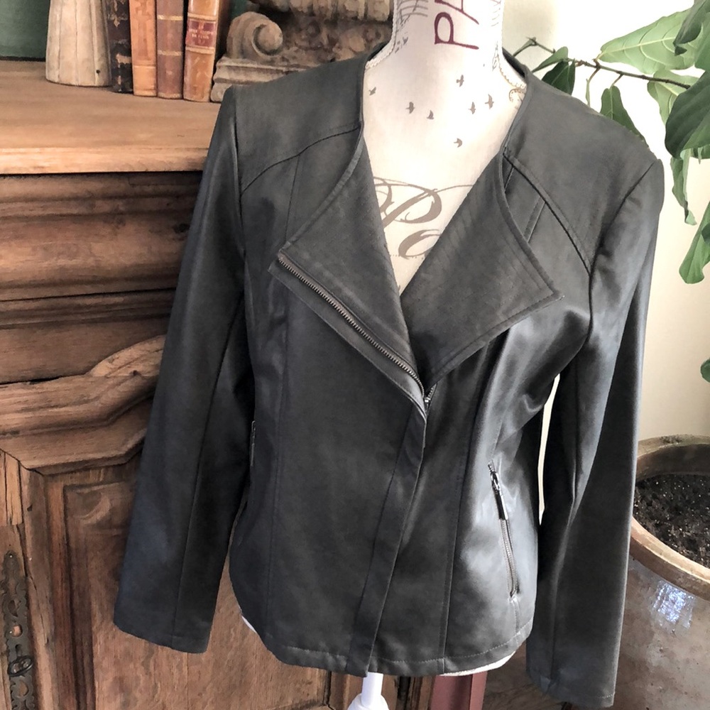 Grey Faux Leather Jacket